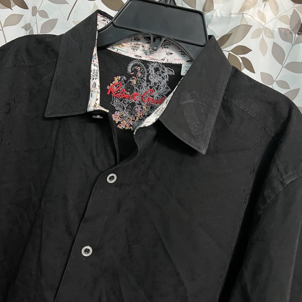 Robert Graham Shirt Men's XL Black Paisley White Flip Cuff Dress Party Cocktail